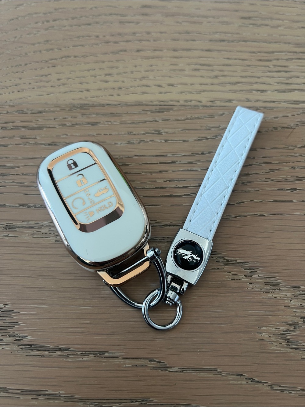 Honda HRV White and Rose Gold Key Fob Cover with White Strap